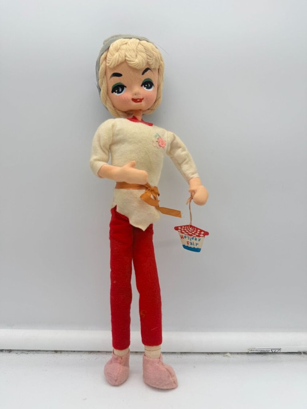 Vintage Holiday Fair French Twist Cloth Felt Doll w Original Tag